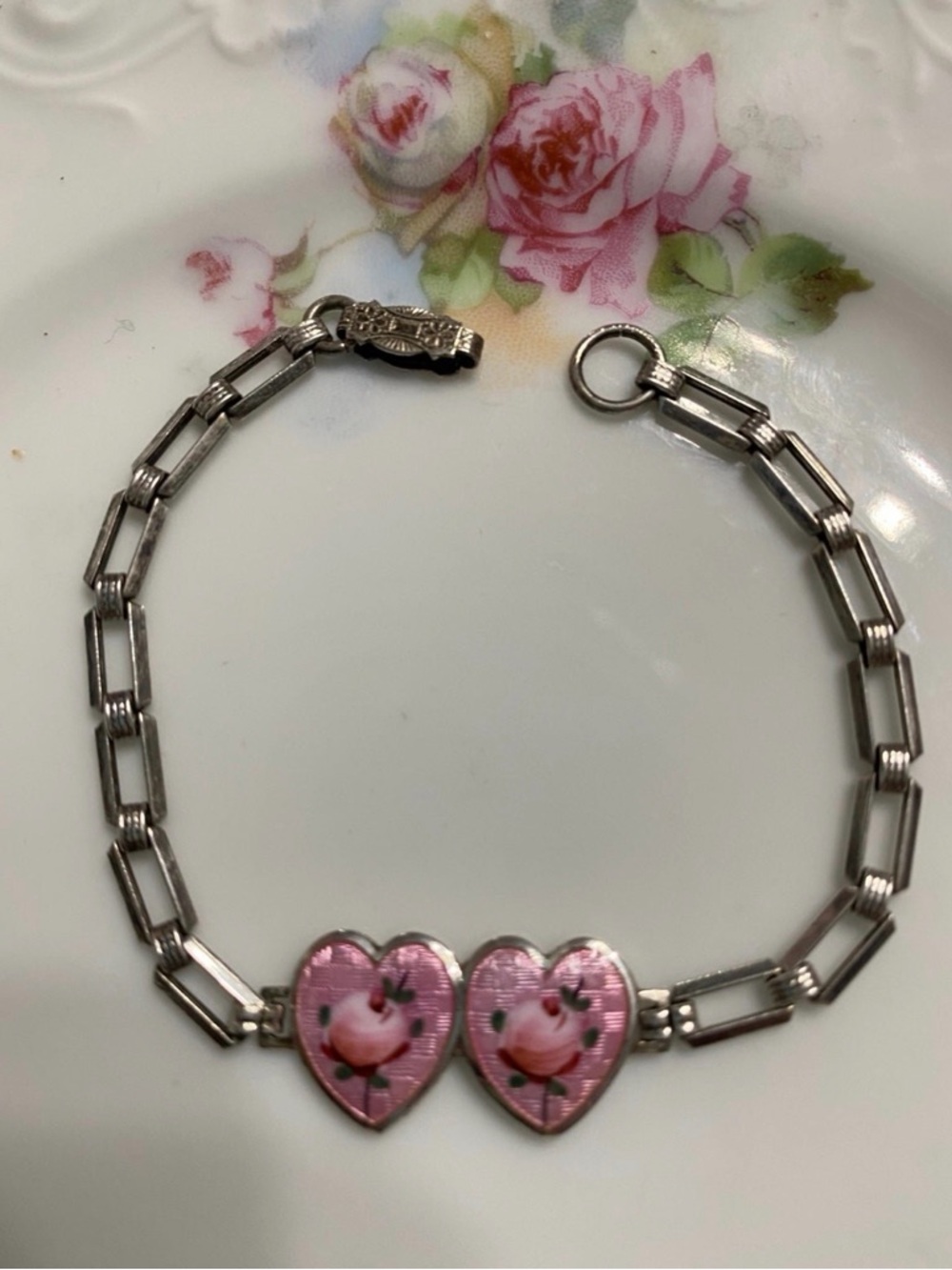 VTG Sterling Double Heart Guilloche Bracelet